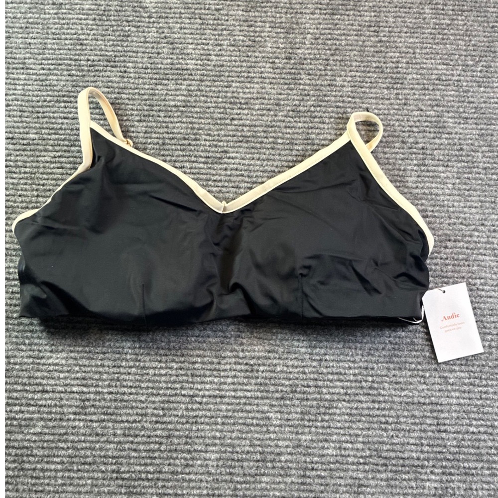 Andie Swim The Bells Top Black Cream V-Neck Bikini Top Sporty Classic AT249 XXXL